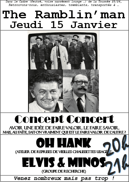 oh Hank + E̶l̶v̶i̶s̶ ̶&̶ ̶M̶i̶n̶o̶s̶ Vorgine en Concept-Concert !