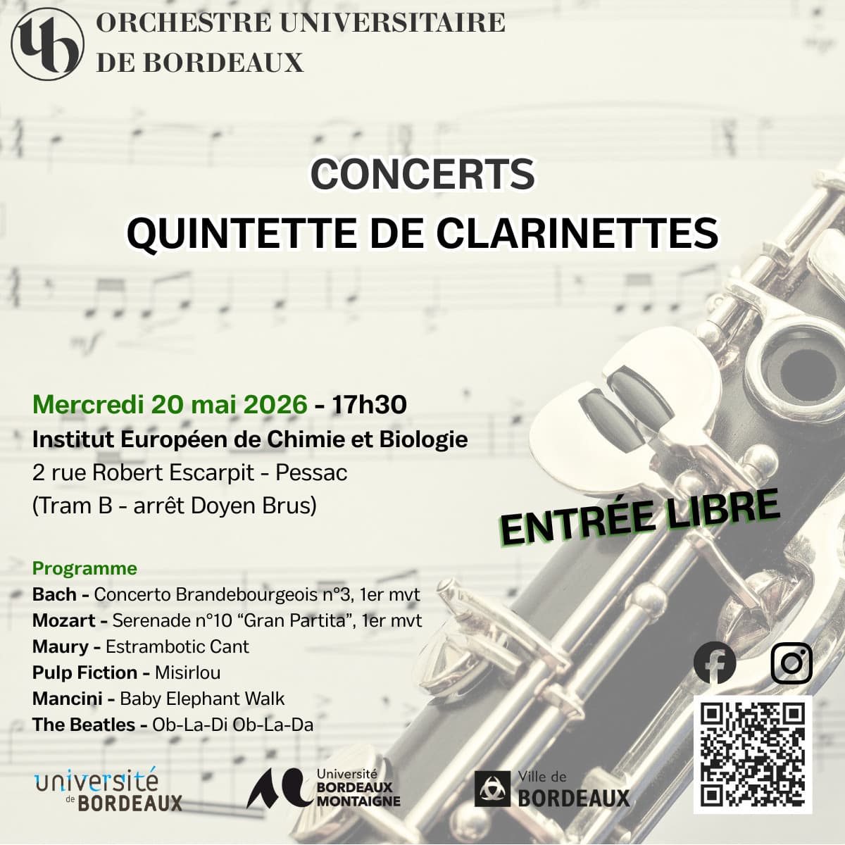 Concert du Quintette de Clarinettes de l'OUB