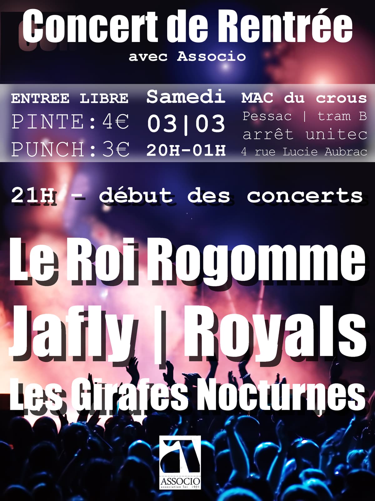 Concert De Rentrée : avec Royals + Les Girafes Nocturnes + Jafly