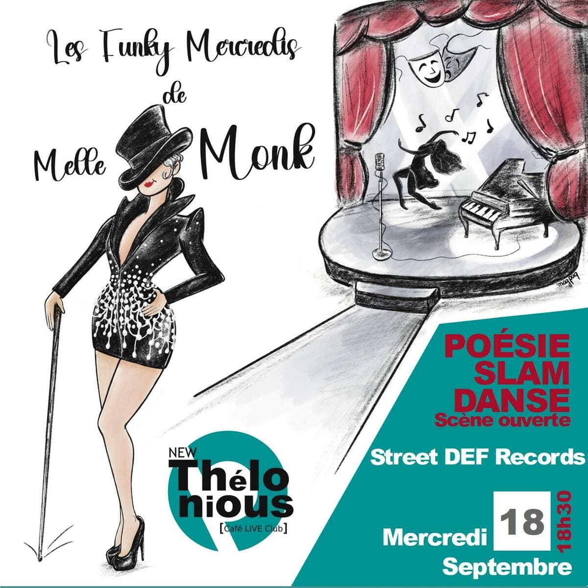 Le Funky mercredi de Mademoiselle Monk ! Scène ouverte POESIE/SLAM ET DANSE