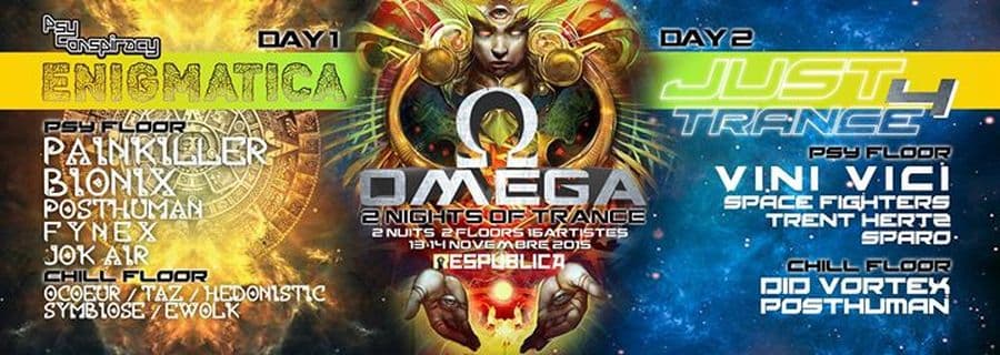 OMEGA 2 NIGHTS OF TRANCE featuring Enigmatica & Just 4 Trance : 16 artistes dont PAINKILLER, BIONIX, VINI VICI et d'autres