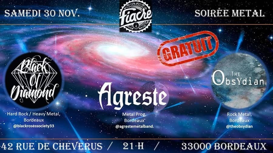 SOIREE METAL : avec BLACK DIAMOND + AGRESTE + THE OBSYDIAN
