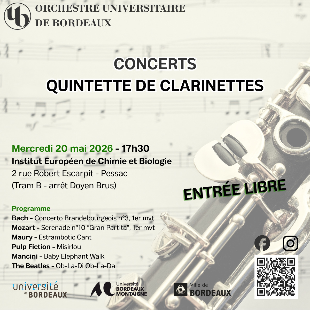 Concert du Quintette de Clarinettes de l'OUB